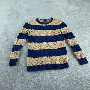 Lands End Drifter Striped Cable Knit Sweater M 10-12 Beige  3244